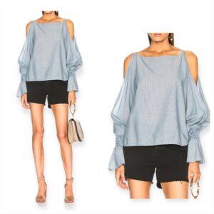 Nili Lotan Devon Blouse in Blue‎ Striped Cotton.  SIze Small